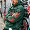 Distressed Studded Zip-Up Graphic Hoodie Distressed Studded Zip-Up Graphic Hoodie