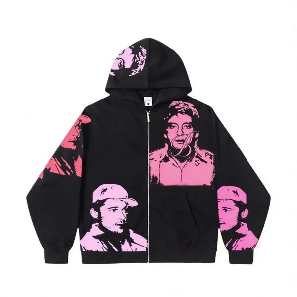 Multicolor Portrait Full Zip Oversized Hooded Jacket Multicolor Portrait Full Zip Oversized Hooded Jacket