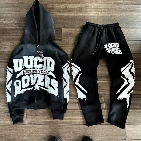 Raw Patch Gradient Zip Hoodie & Jogger Set Raw Patch Gradient Zip Hoodie & Jogger Set