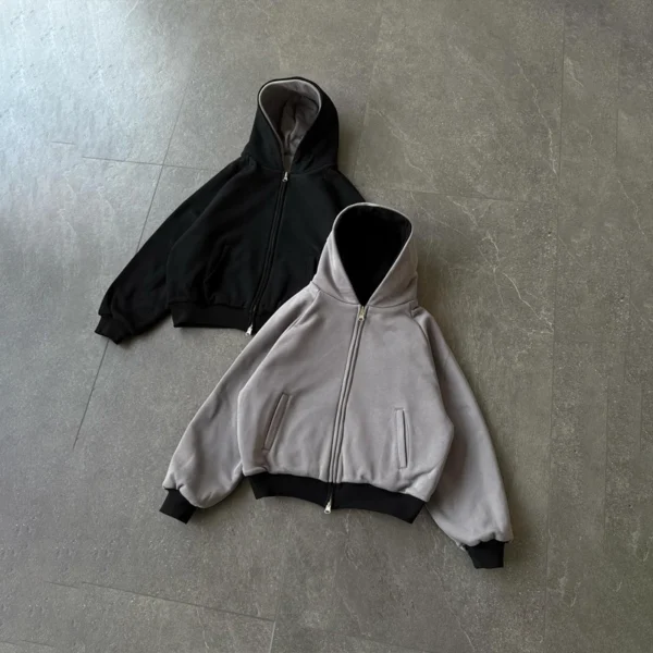 Two-Tone Lined Oversized Cropped Zip Hoodie Two-Tone Lined Oversized Cropped Zip Hoodie