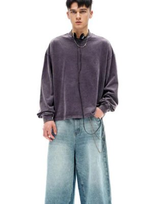 Vintage Acid Wash Oversized Cropped Long Sleeve Crew Tee Vintage Acid Wash Oversized Cropped Long Sleeve Crew Tee