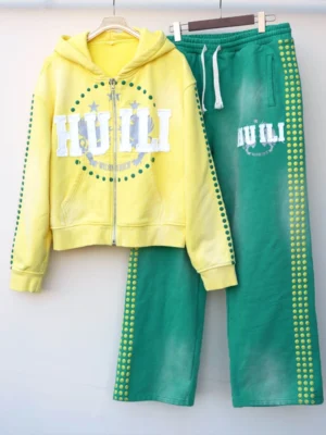 Dot Side Stripe Color Block Cropped Tracksuit