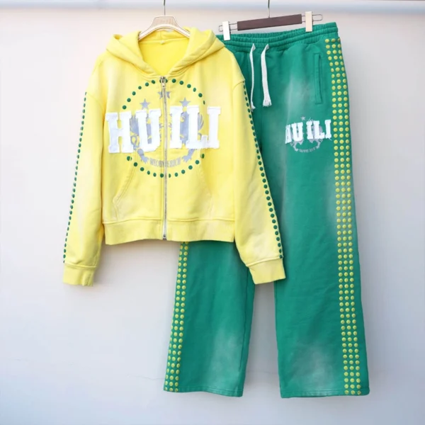 Dot Side Stripe Color Block Cropped Tracksuit