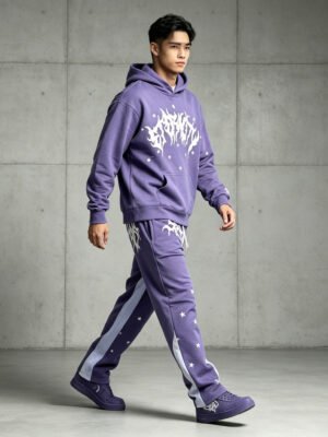 Purple Gothic Star Print Matching Hoodie Track Suit