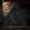 Star Rhinestone Washed Cropped Zip Hoodie