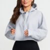 Light Grey Blank Custom Logo Full Zip Crop Hooded Jacket