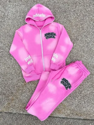 Spot Washed Gothic Patch Zip Hoodie & Flare Pant Set