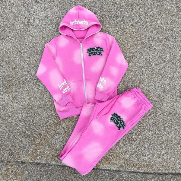 Spot Washed Gothic Patch Zip Hoodie & Flare Pant Set