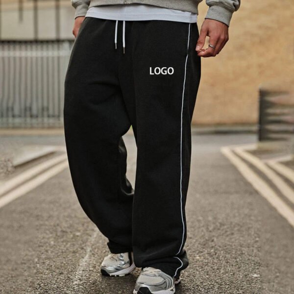 Side White Piping Blank Custom Logo Wide Leg Fleece Sweatpants Side White Piping Blank Custom Logo Wide Leg Fleece Sweatpants