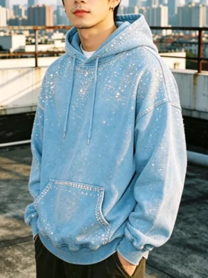 Sparkling Rhinestone Washed Oversized Hoodie