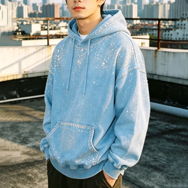 Sparkling Rhinestone Washed Oversized Hoodie Sparkling Rhinestone Washed Oversized Hoodie