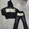 ONVIOUS Skull Chenille Crop Zip Hoodie Flare Tracksuit Set ONVIOUS Skull Chenille Crop Zip Hoodie Flare Tracksuit Set
