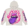 Pink Flame Spiky Tongue Graphic Cropped Hoodie Pink Flame Spiky Tongue Graphic Cropped Hoodie