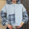 Plaid Color Block Zip-Up Hoodie Plaid Color Block Zip-Up Hoodie