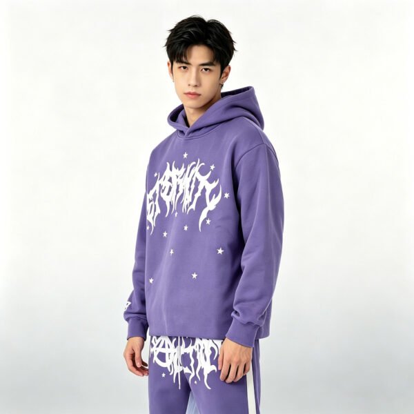 Purple Gothic Star Print Matching Hoodie Track Suit Purple Gothic Star Print Matching Hoodie Track Suit