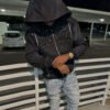 Color Rhinestone Fringe Script Zip Up Hooded Jacket Color Rhinestone Fringe Script Zip Up Hooded Jacket