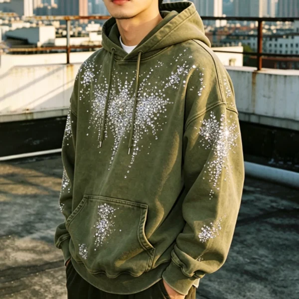 Sparkling Rhinestone Washed Oversized Hoodie Sparkling Rhinestone Washed Oversized Hoodie