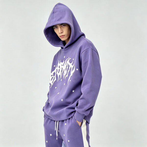 Purple Gothic Star Print Matching Hoodie Track Suit Purple Gothic Star Print Matching Hoodie Track Suit