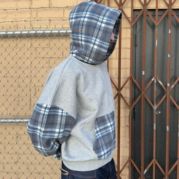 Plaid Color Block Zip-Up Hoodie Plaid Color Block Zip-Up Hoodie