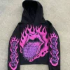 Pink Flame Spiky Tongue Graphic Cropped Hoodie