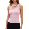 Pink Asymmetric Halter Top With Gold O-Ring Detail
