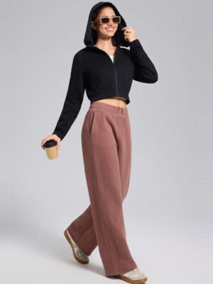 High Waist Seam Detail Blank Wide Leg Fleece Sweatpants High Waist Seam Detail Blank Wide Leg Fleece Sweatpants