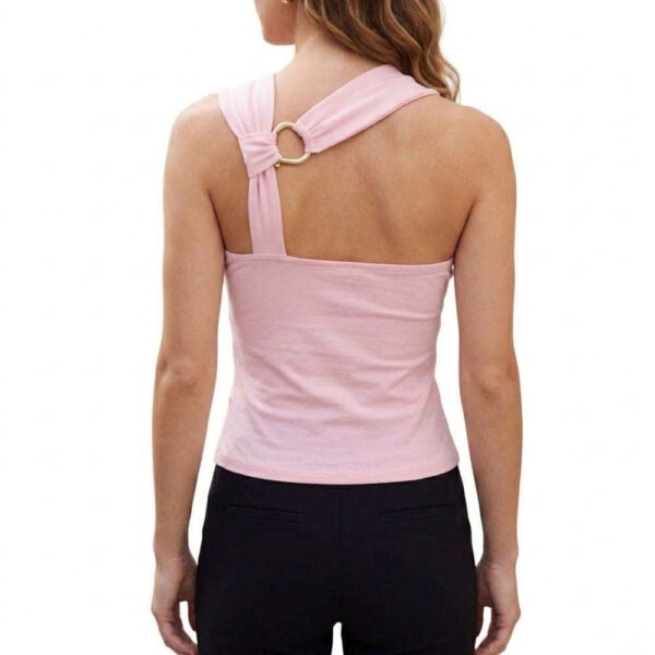 Pink Asymmetric Halter Top With Gold O-Ring Detail