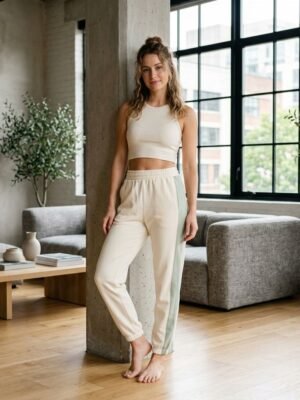 Cream Sage Side Stripe Mix Match Loungewear Jogger Pants