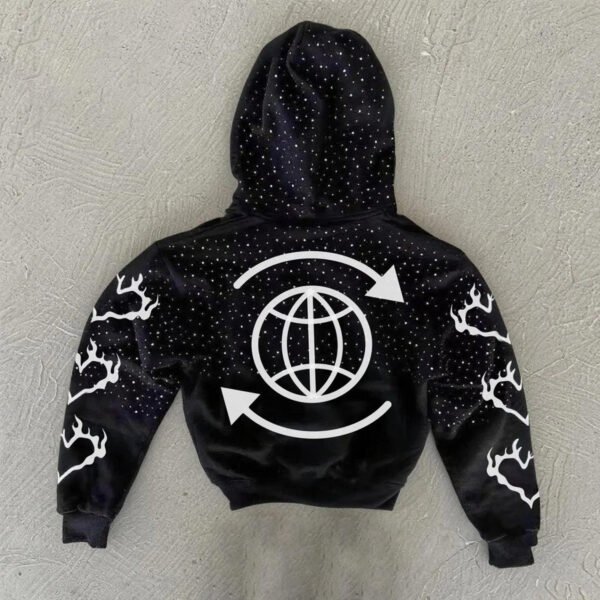 Star Drip Letter Flame Print Zip Up Cropped Hoodie