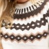 Cream Base Brown Geometric Fair Isle Crew Neck Knit Sweater