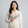 Cream Green Pink Chevron Color Block Full Zip Hooded Jacket