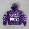 Star Drip Letter Flame Print Zip Up Cropped Hoodie