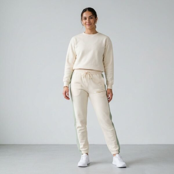 Sage Side Stripe Cream Jogger Sweatpants