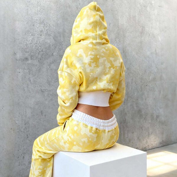 Pale Yellow Camo Cropped Zip Hoodie Wide Leg Sweatpants 2 Piece Tracksuit Pale Yellow Camo Cropped Zip Hoodie Wide Leg Sweatpants 2 Piece Tracksuit
