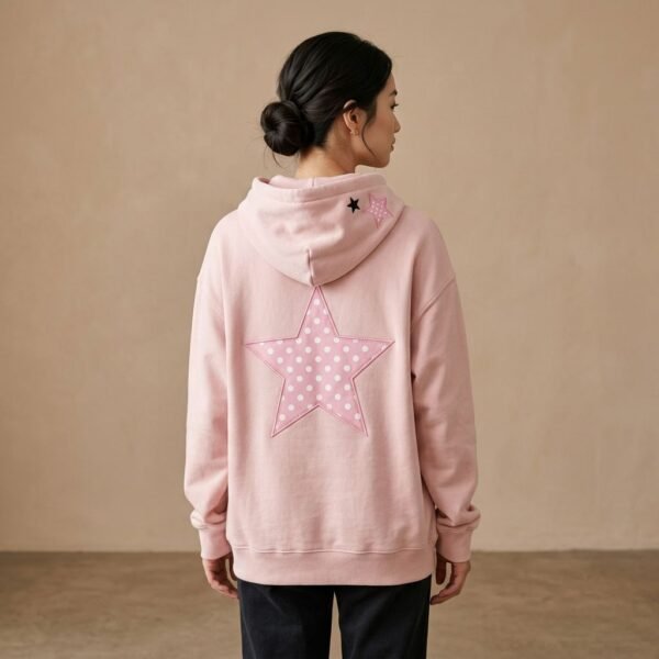 Pastel Pink Multi Star Patch Oversized Pullover Hoodie Pastel Pink Multi Star Patch Oversized Pullover Hoodie