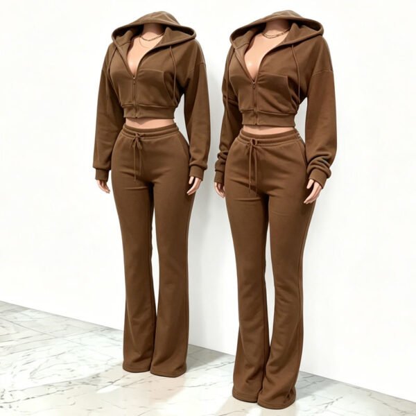 Cropped Zip Hoodie Flared Sweatpants 2 Piece Women Tracksuit Cropped Zip Hoodie Flared Sweatpants 2 Piece Women Tracksuit