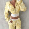 Pale Yellow Camo Cropped Zip Hoodie Wide Leg Sweatpants 2 Piece Tracksuit Pale Yellow Camo Cropped Zip Hoodie Wide Leg Sweatpants 2 Piece Tracksuit
