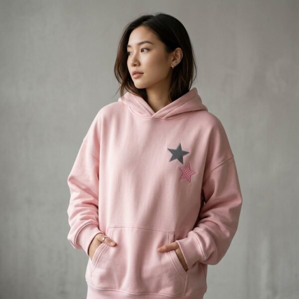 Pastel Pink Multi Star Patch Oversized Pullover Hoodie Pastel Pink Multi Star Patch Oversized Pullover Hoodie