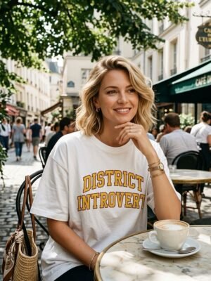 White Vintage District Introvert Letter Oversized Cotton Tee