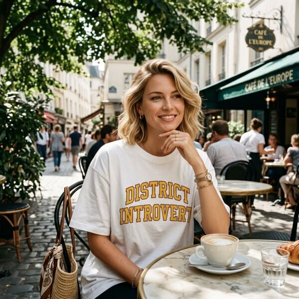 White Vintage District Introvert Letter Oversized Cotton Tee
