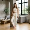 Sage Side Stripe Cream Jogger Sweatpants