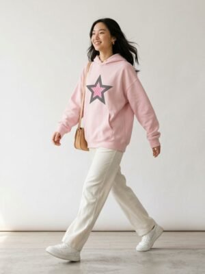 Pastel Pink Multi Star Patch Oversized Pullover Hoodie Pastel Pink Multi Star Patch Oversized Pullover Hoodie