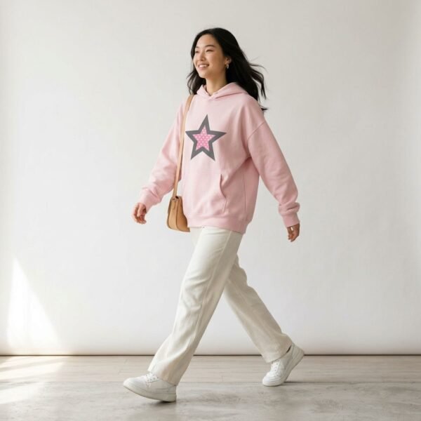 Pastel Pink Multi Star Patch Oversized Pullover Hoodie Pastel Pink Multi Star Patch Oversized Pullover Hoodie
