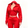 Solid Color Cropped Zip Hoodie Flared Jogger Two Piece Tracksuit Solid Color Cropped Zip Hoodie Flared Jogger Two Piece Tracksui