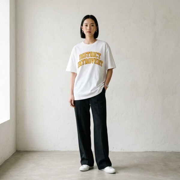 White Vintage District Introvert Letter Oversized Cotton Tee