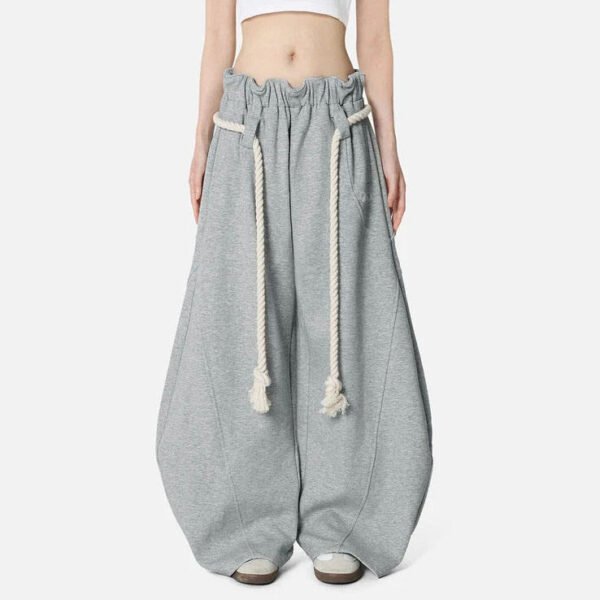 Heather Grey Oversized Barrel Sweatpants With Thick Rope Drawcords