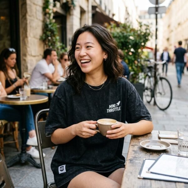 Black Washed Mini Throttle Racing Graphic Oversized Tee