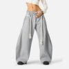 Heather Grey Oversized Barrel Sweatpants With Thick Rope Drawcords