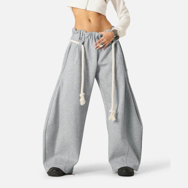 Heather Grey Oversized Barrel Sweatpants With Thick Rope Drawcords
