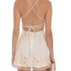 Ivory Mesh Gold Floral Sequin Lace-Up Back Mini Slip Dress